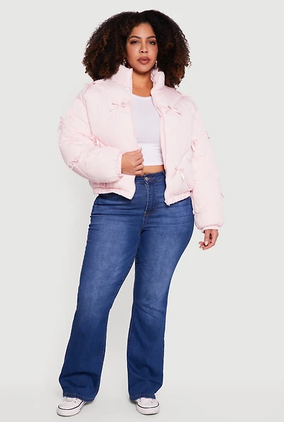 Plus Almost Famous Quilted Puffer Jacket with Bows