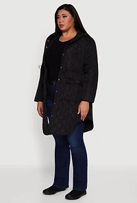 Womens Plus Size Hooded Snap Button Front Quilted Anorak Jacket, Black, Size 2X