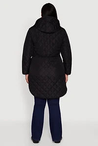 Womens Plus Size Hooded Snap Button Front Quilted Anorak Jacket, Black, Size 2X