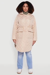 Plus Hooded Snap Button Front Quilted Anorak Jacket