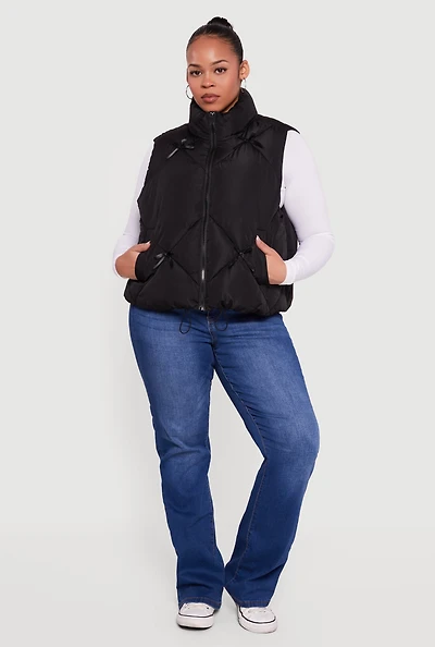 Plus Almost Famous Quilted Puffer Vest with Bows