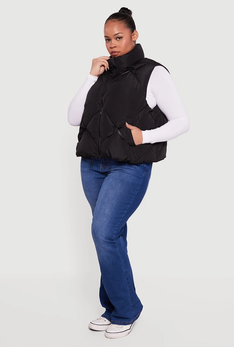 Plus Almost Famous Quilted Puffer Vest with Bows