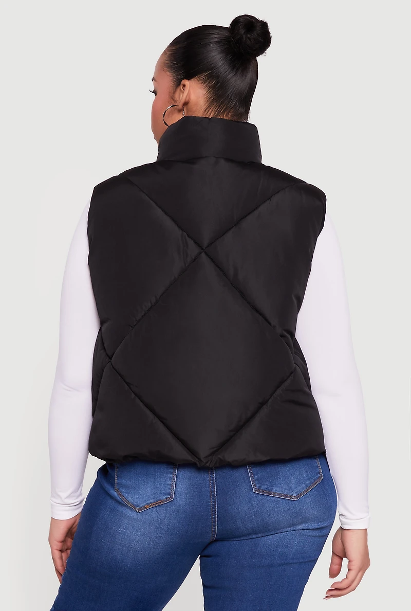Plus Almost Famous Quilted Puffer Vest with Bows