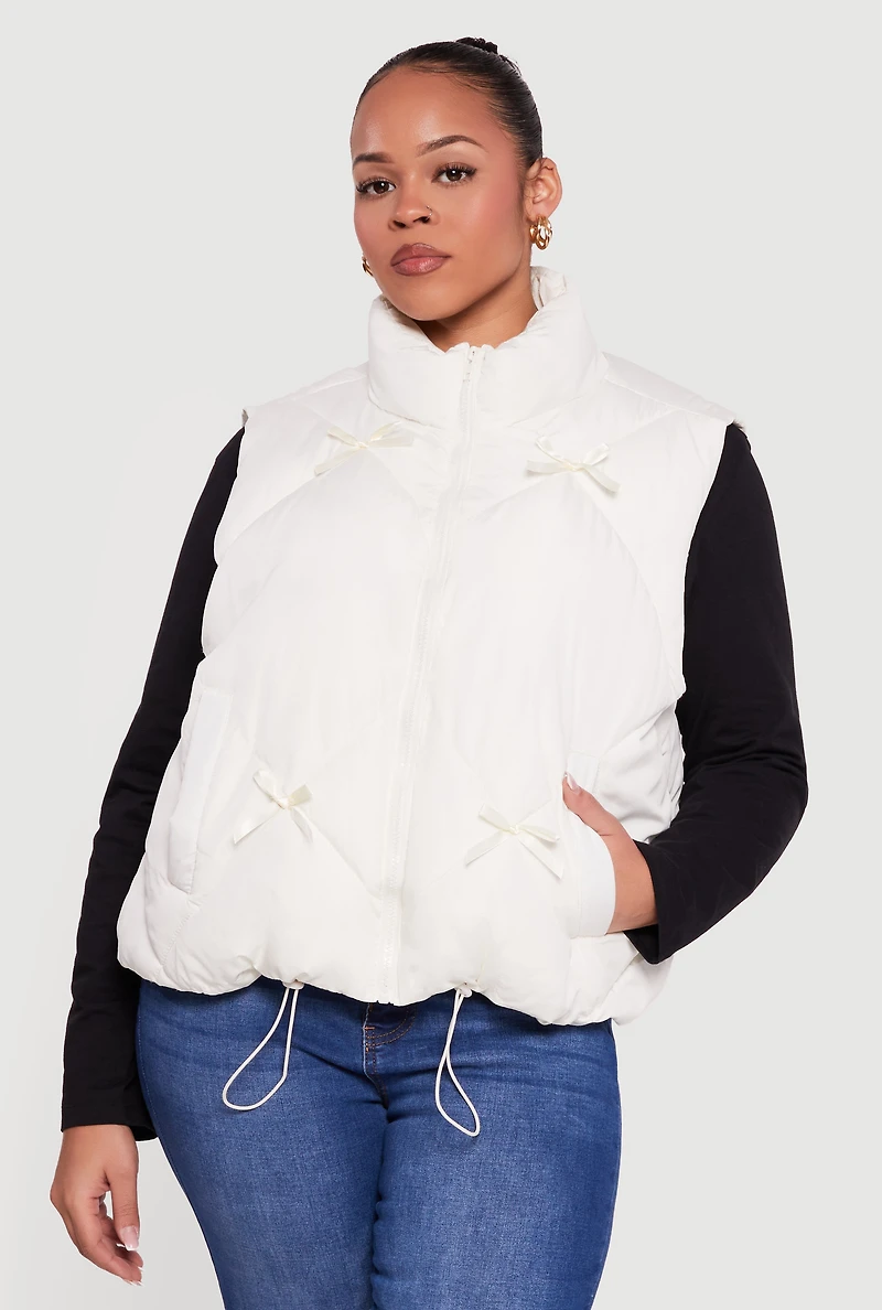 Plus Almost Famous Quilted Puffer Vest with Bows