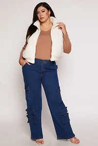 Womens Plus Size Almost Famous Sherpa Vest, White, Size 2X