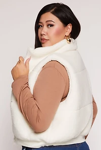 Womens Plus Size Almost Famous Sherpa Vest, White, Size 2X