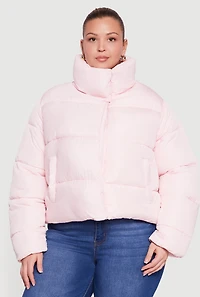Plus Almost Famous Mock Neck Puffer Jacket