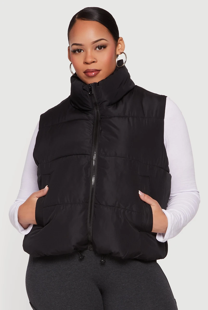 Womens Plus Almost Famous Zip Front Puffer Vest,