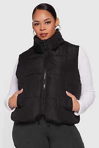 Womens Plus Almost Famous Zip Front Puffer Vest,