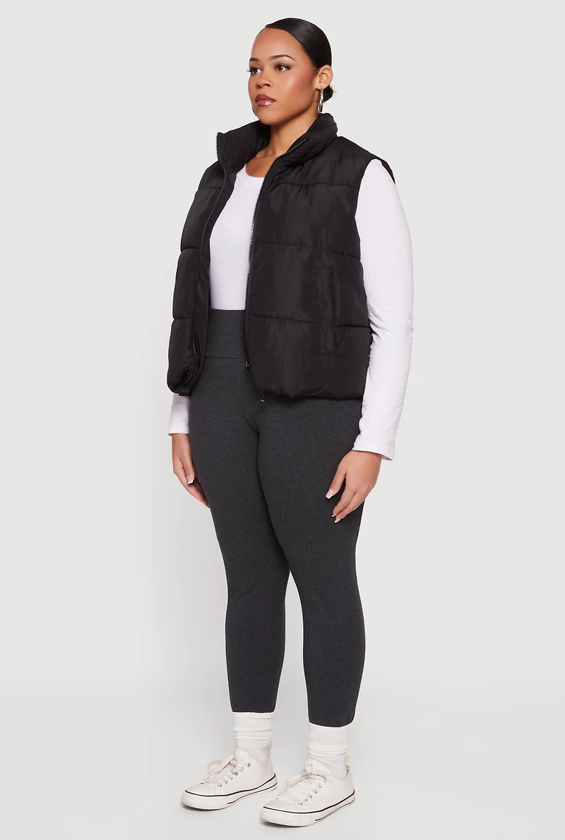 Womens Plus Almost Famous Zip Front Puffer Vest,