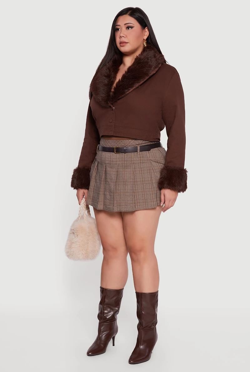 Plus Cropped Denim Jacket with Removable Collar and Cuffs