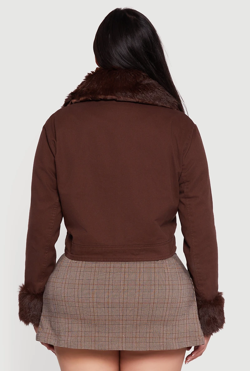 Plus Cropped Denim Jacket with Removable Collar and Cuffs