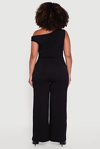 Womens Plus Size Sleeveless One Shoulder Wide Leg Jumpsuit, Black, Size 2X