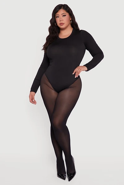 Womens Plus Long Sleeve Crew Neck Bodysuit,