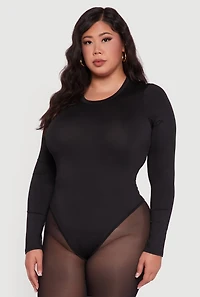 Womens Plus Long Sleeve Crew Neck Bodysuit,