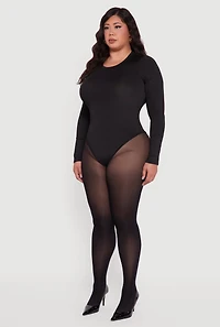 Womens Plus Long Sleeve Crew Neck Bodysuit,