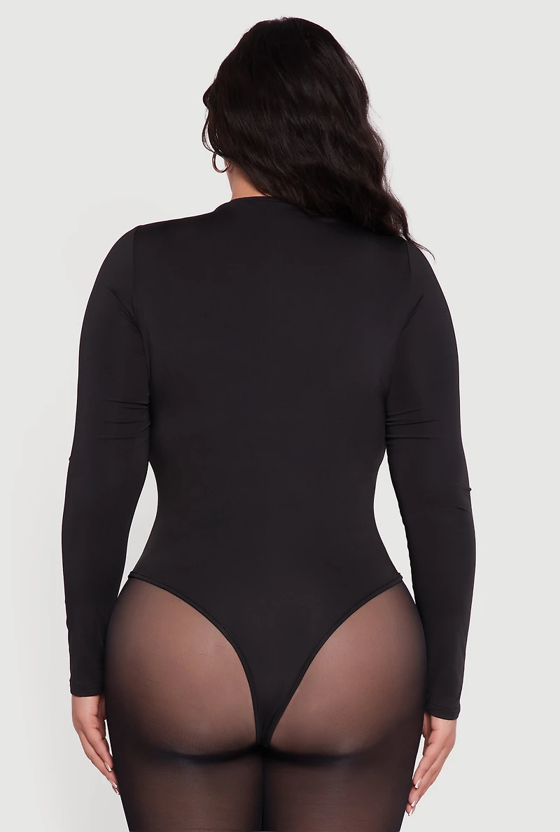 Womens Plus Long Sleeve Crew Neck Bodysuit,