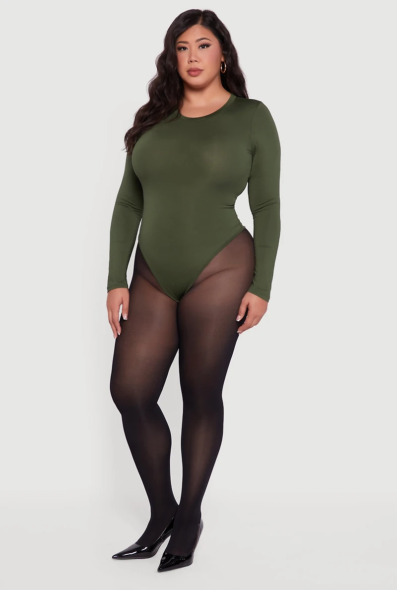 Plus Long Sleeve Crew Neck Bodysuit