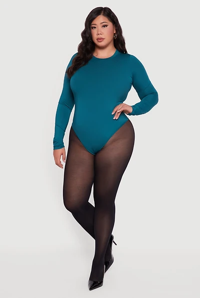 Womens Plus Long Sleeve Crew Neck Bodysuit,