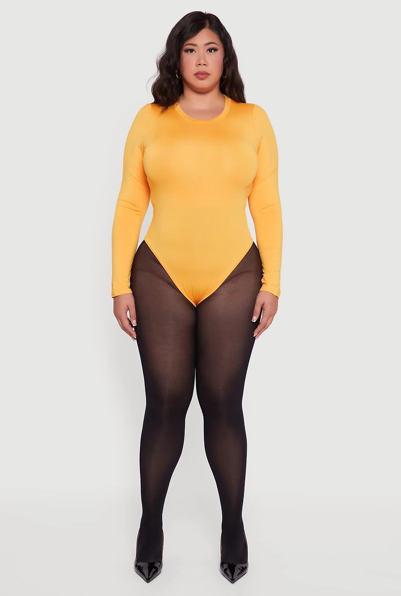 Plus Long Sleeve Crew Neck Bodysuit