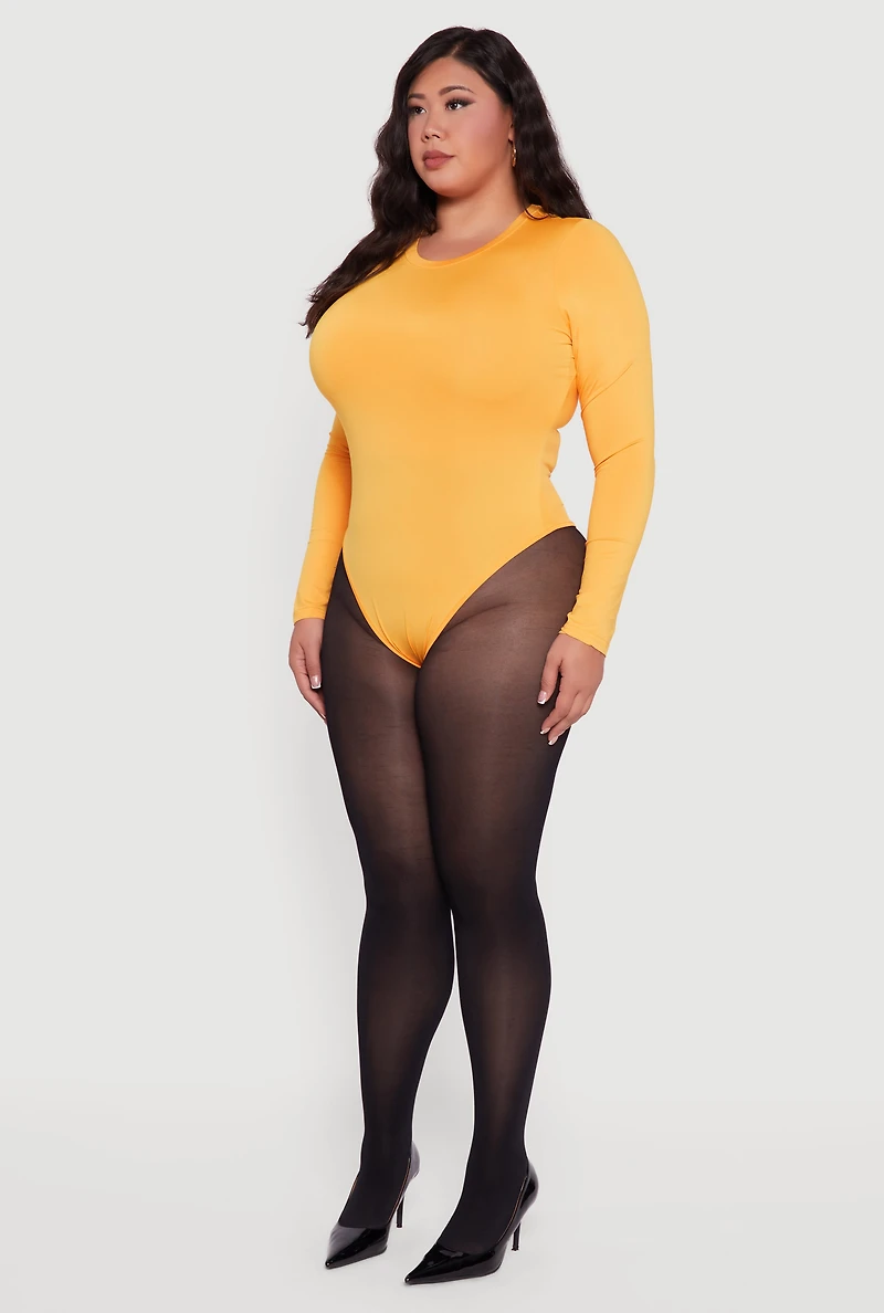Plus Long Sleeve Crew Neck Bodysuit