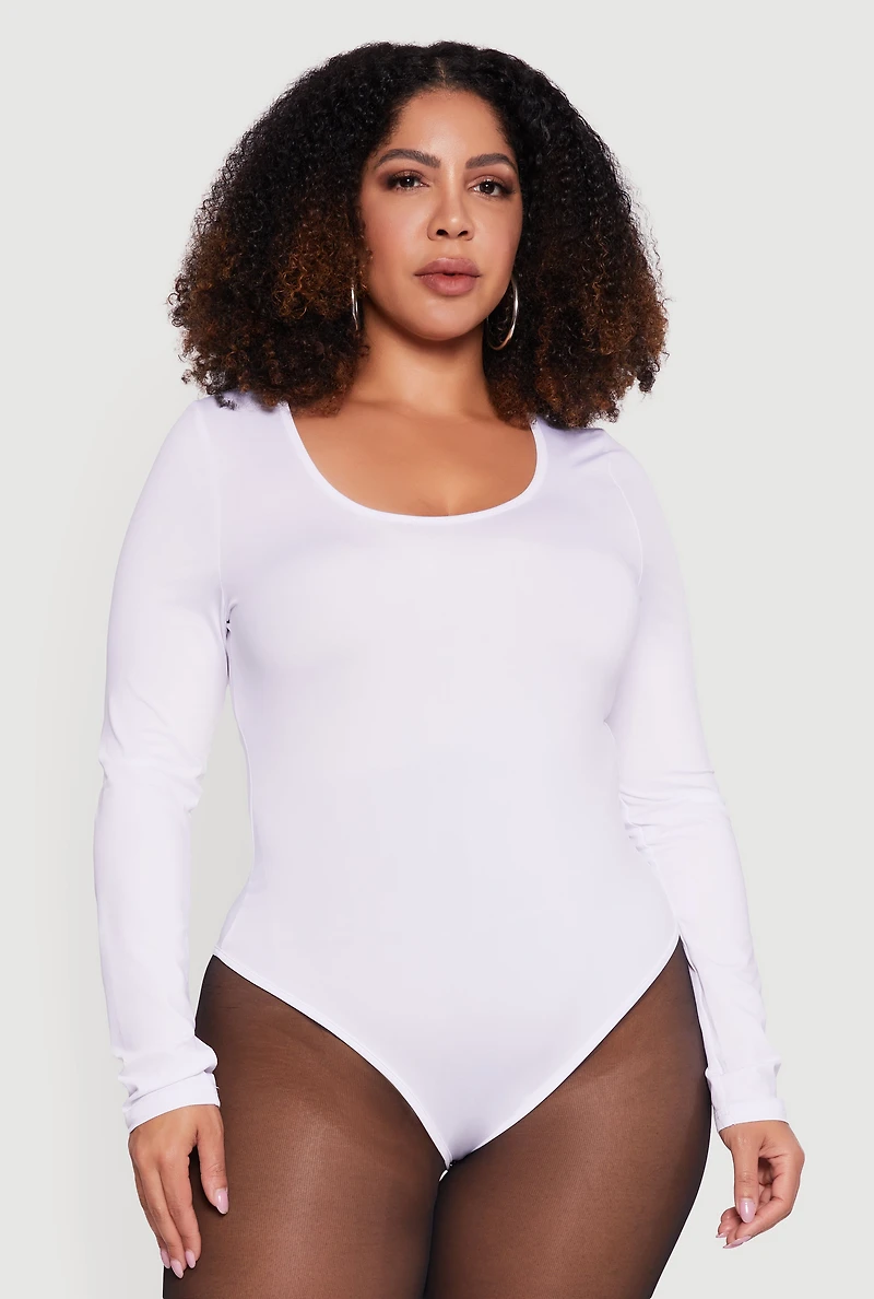 Womens Plus Solid Scoop Neck Bodysuit, White,