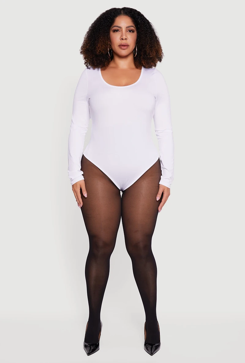 Womens Plus Solid Scoop Neck Bodysuit, White,