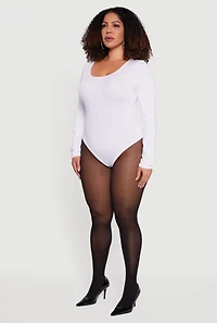 Womens Plus Solid Scoop Neck Bodysuit, White,