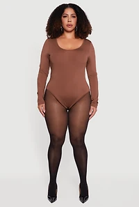 Womens Plus Size Solid Scoop Neck Bodysuit, Brown, Size 3X