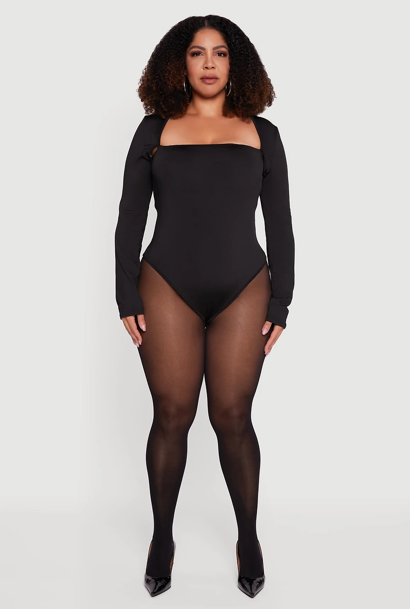 Plus Long Sleeve Square Neck Bodysuit