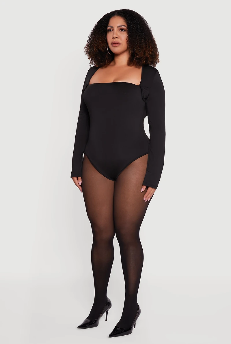 Plus Long Sleeve Square Neck Bodysuit