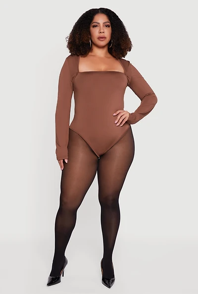 Plus Long Sleeve Square Neck Bodysuit