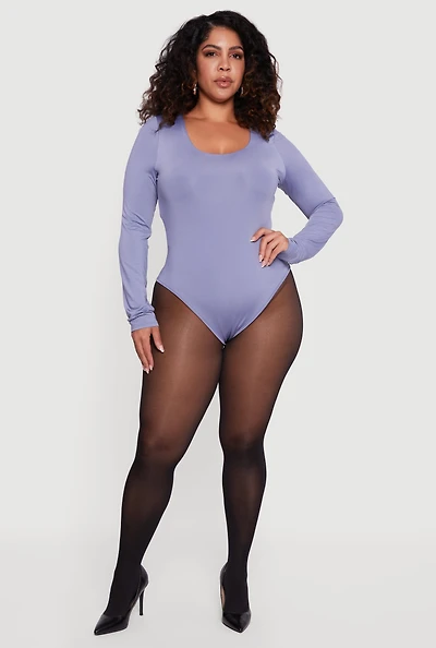 Womens Plus Long Sleeve Scoop Neck Bodysuit,