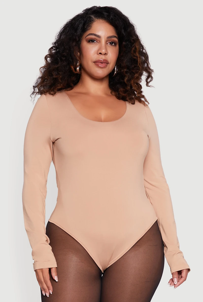 Plus Long Sleeve Scoop Neck Bodysuit