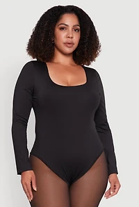 Womens Plus Solid Scoop Neck Long Sleeve Bodysuit,