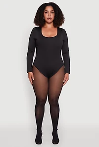 Womens Plus Solid Scoop Neck Long Sleeve Bodysuit,