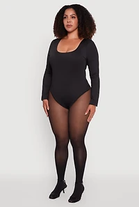 Womens Plus Solid Scoop Neck Long Sleeve Bodysuit,