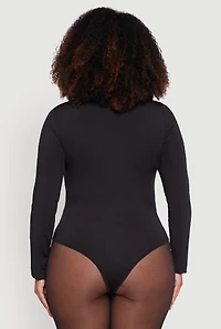 Womens Plus Solid Scoop Neck Long Sleeve Bodysuit,