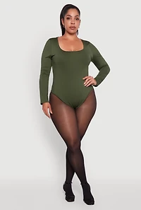 Plus Solid Scoop Neck Long Sleeve Bodysuit