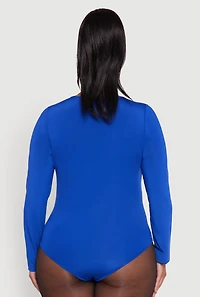 Womens Plus Size Solid Scoop Neck Long Sleeve Bodysuit, Blue, Size 2X