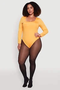 Plus Solid Scoop Neck Long Sleeve Bodysuit