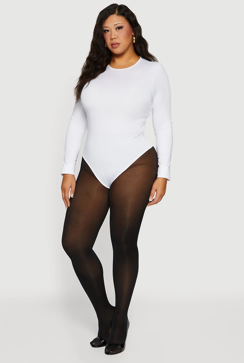 Plus Long Sleeve Solid Crew Neck Bodysuit