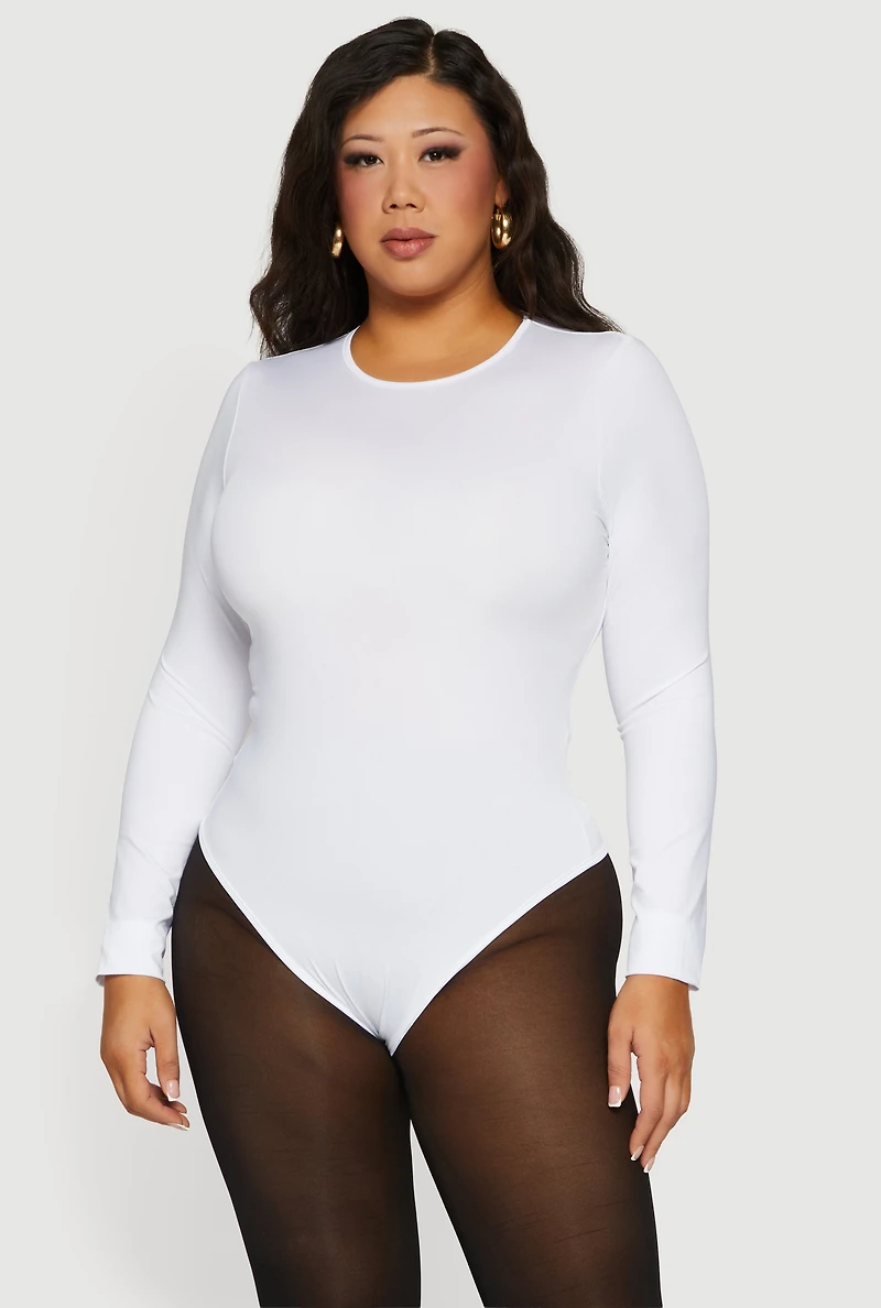 Plus Long Sleeve Solid Crew Neck Bodysuit