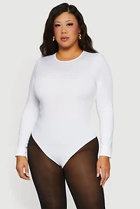 Plus Long Sleeve Solid Crew Neck Bodysuit