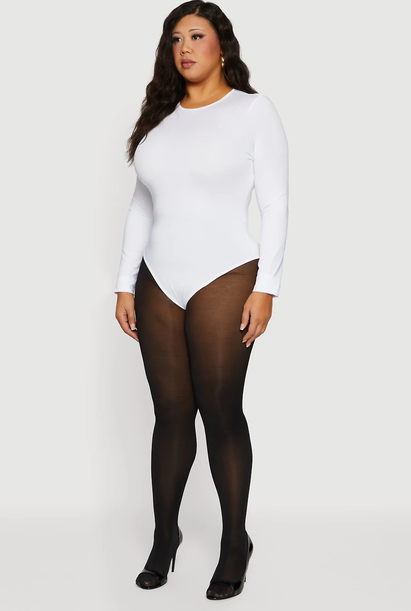 Plus Long Sleeve Solid Crew Neck Bodysuit