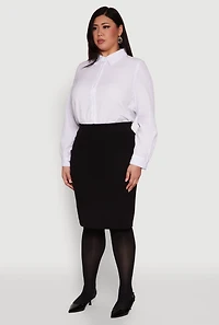 Womens Plus Size Daisy Long Sleeve Bodysuit with Shirt Collar, White, Size 1X