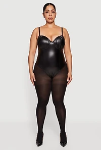 Plus Faux Leather Ruched Corset Bodysuit