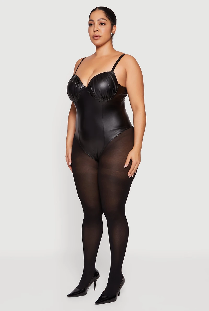 Plus Faux Leather Ruched Corset Bodysuit