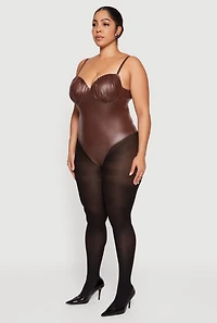 Plus Faux Leather Ruched Corset Bodysuit