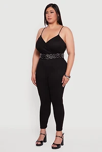 Womens Plus Faux Suede Sleeveless Jumpsuit,